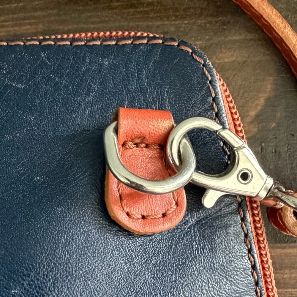 Florence Made in Italy Navy & Brown Leather Crossbody with Silver Tone Hardware
